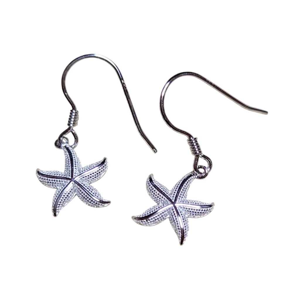 925 Sterling Silver Starfish Dangle Earrings Ocean Beach Jewelry